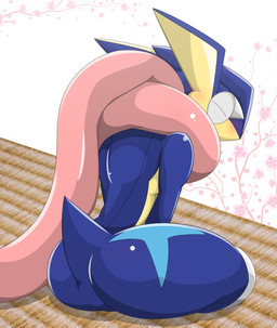 ambiguous_gender anthro biped eyes_closed sitting solo type nintendo pokemon amphibian generation_6_pokemon greninja pokemon_(species) 2015 hi_res