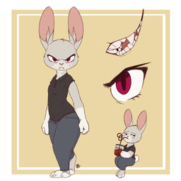 anthro barefoot blood bodily_fluids border buckteeth clothed clothing drinking fangs feet female fully_clothed fur grey_body grey_fur pupils red_eyes simple_background sitting slit_pupils solo standing teeth white_border louart lagomorph leporid mammal rabbit vampire 1:1 2021 absurd_res digital_media_(artwork) hi_res signature