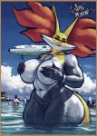 2017 aircraft airplane ambiguous_gender anthro anthrofied areola avian ball beach_ball big_breasts black_areola black_body black_fur black_nipples boat border bracelet breasts brown_border canid canine cloud curvy_figure day delphox english_text fan_character female fur generation_2_pokemon generation_6_pokemon genitals ghetto_delphox group hand_on_breast hi_res huge_breasts huge_thighs human inflatable jewelry legendary_pokemon legs_in_water looking_at_viewer lugia male mammal markings mature_anthro mature_female mole_(marking) multicolored_body multicolored_fur navel necklace nintendo nipple_fetish nipple_pinch nipple_play nipples nude outside partially_submerged pinch pokemon pokemon_(species) pokemorph pool_toy public pussy red_body red_fur ring signature sky sligarthetiger solo_focus standing standing_in_water submerged_legs text thick_thighs vehicle voluptuous voluptuous_female water watercraft white_body white_fur wide_hips yellow_body yellow_fur