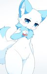 4_fingers :o ambiguous_gender anthro big_eyes black_nose black_outline blue_body blue_eyes blue_fur blush blush_lines butt cheek_tuft claws dipstick_tail eyebrows facial_tuft featureless_crotch finger_claws fingers fur inner_ear_fluff kemono looking_at_viewer markings multicolored_body multicolored_fur navel nude open_mouth outline pawpads pink_pawpads pink_tongue pupils ruff simple_background solo standing tail tail_markings thick_thighs three-quarter_view tongue tuft two_tone_body two_tone_fur white_background white_body white_fur wide_hips shirom canid canine fox mammal 2023 digital_media_(artwork) portrait three-quarter_portrait