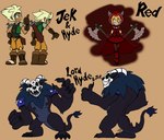 2_horns 4_claws 4_fingers 4_toes 5_fingers anterior_nasal_aperture anthro axe biped black_body black_fur black_sclera black_tail black_text blonde_hair blue_mane blue_tuft bone bottomwear brown_clothing brown_footwear brown_gloves brown_handwear brown_shirt brown_shoes brown_tank_top brown_topwear claws cloak clothed clothing countershade_fur countershade_tail countershade_torso countershading curved_horn dress dual_wielding english_honorific fangs feet female finger_claws fingers footwear forehead_gem fur gem gesture gloves green_clothing green_eyes green_jacket green_topwear grey_horn grin group hair hand_gesture handwear holding_object holding_weapon honorific horn insane jacket knee_pads male male_anthro mane melee_weapon orange_bottomwear orange_clothing orange_pants pants purple_gem red_cloak red_clothing red_dress scabbard seam_(sewing) sharp_teeth shirt shoes shoulder_pads simple_background skull skull_head smile spiked_shoulder_pads spikes split_personality sword tail tail_tuft tan_background tank_top teeth text thumbs_down thumbs_up toe_claws toes topwear trio tuft walking weapon white_horn invdrscar mythology hyde_(invdrscar) jek_(invdrscar) red_(invdrscar) canid canine human humanoid mammal mythological_canine mythological_creature were werecanid werecanine werewolf 2017 artist_name character_name colored digital_drawing_(artwork) digital_media_(artwork) hi_res model_sheet multiple_images signature