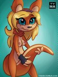 accessory anthro black_nose blonde_hair blue_eyes blush breasts casual_nudity clothing female fingerless_gloves fur gloves hair hair_accessory hairband handwear nipples orange_body orange_fur smile solo standing tail tail_between_legs tvma jak_and_daxter naughty_dog sony_corporation sony_interactive_entertainment tess_(jak_and_daxter) mammal mustelid ottsel 2014