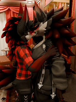 anthro blush breasts claws clothing clothing_pull crop_top detailed_background duo ear_piercing eyebrow_piercing eyeliner facial_piercing female freckled_arms freckled_face freckled_shoulders freckles highlights_(coloring) hotel_room kissing makeup male male/female markings nose_piercing nose_ring piercing red_eyeliner red_eyes red_highlights ring_piercing shirt smile tail topwear hound_helldan mythology hound_(hound_helldan) jennifer_(hound_helldan) canid canid_demon canine demon dragon hellhound hybrid mammal mythological_canine mythological_creature mythological_scalie novabeast scalie 3d_(artwork) 4k absurd_res blender_(artwork) digital_media_(artwork) hi_res shaded soft_shading watermark widescreen mother_(lore) mother_and_child_(lore) mother_and_son_(lore) parent_(lore) parent_and_child_(lore) parent_and_son_(lore) sibling_(lore) son_(lore)