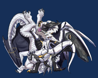 accessory black_penis blue_eyes bodily_fluids cock_ring cum cum_blockage duo fellatio feral genital_fluids genitals golden_cum holding_body jewelry leaking_cum lightdark male male/male mechragon oral penile penis penis_accessory penis_jewelry sex sex_toy tapering_penis upside_down upside_down_fellatio vibrator vibrator_on_knot_root vibrator_on_penis white_body unknown_artist european_mythology mythology tunanodra dragon mythological_creature mythological_scalie scalie western_dragon absurd_res alpha_channel hi_res