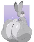 absurd_res anthro arizonathevixen big_butt butt dipstick_ears disney ear_markings female grey_body hi_res huge_butt huge_hips huge_thighs judy_hopps lagomorph leporid looking_back mammal multicolored_ears narrowed_eyes nude open_mouth purple_eyes rabbit solo thick_thighs wide_hips zootopia