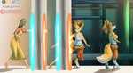 anthro breasts clothed clothing dress eyewear female glasses hair ponytail solo transformation transformation_ring transformation_sequence dustyerror portal_(series) valve chell chell_(fursona) canid canine fox human mammal hi_res