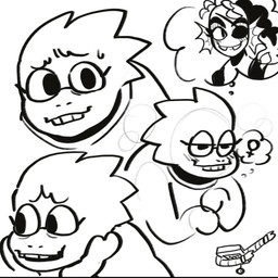 ambiguous_gender anthro anthro_focus blush buckteeth clothed clothing dabbing eye_patch eyewear fantasizing female female_focus female_symbol fin gender_symbol group hair head_fin head_in_hands leaning leaning_forward machine open_mouth overbite ponytail simple_background smile solo_focus symbol teeth thought_bubble why worried maxong undertale undertale_(series) alphys mettaton undyne aquatic fish lizard reptile robot scalie black_and_white meme monochrome sketch_page