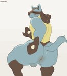 anthro anus balls big_butt blue_body butt genitals holding_butt male nude nude_male rear_view simple_background smile smirk solo spread_anus spreading snaftfc nintendo pokemon generation_4_pokemon lucario pokemon_(species) animated short_playtime