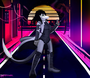 anthro black_hair clothing female hair jacket leather smoking solo topwear year dirtyscoundrel aquatic barracuda fish istiophoriform scombriform 2016 absurd_res hi_res