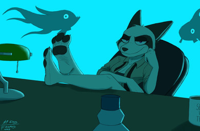 accessory anthro bedroom_eyes black_ears black_pawpads bottle bra breasts cleavage clothed clothing container countershading crossed_legs cup facial_markings feet female foot_focus foot_on_table fur furniture head_markings lamp looking_at_viewer markings mug narrowed_eyes necktie open_clothing open_shirt open_topwear pawpads purple_eyes seductive shirt smile smiling_at_viewer soles solo table tear_(marking) toes topwear underwear vivarium white_body white_fur wrinkled_feet wrinkles a9ymus scarlett_(yitexity) aquatic canid canine fish fox mammal 2025 absurd_res digital_media_(artwork) hi_res shaded
