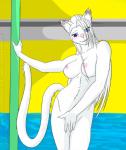 anthro breasts female hair happy heart_symbol nipples paws solo white_hair gtoyaannno mericella domestic_cat felid feline felis mammal