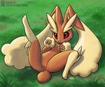anthro anus black_sclera brown_body brown_ears brown_fingers brown_fur brown_tail female fur genitals lying nude on_back presenting pupils pussy red_eyes solo spread_legs spreading tail text yellow_body yellow_ears yellow_fur yellow_legs lichfang nintendo pokemon generation_4_pokemon lopunny pokemon_(species) 2025 hi_res url