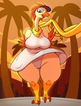 anthro big_breasts blue_eyes bottom_heavy breasts clothed clothing curvy_figure dress female huge_hips huge_thighs solo thick_thighs underwear upskirt voluptuous white_clothing white_dress wide_hips plaga bandai_namco digimon avian bird digimon_(species) peckmon 2024 digital_media_(artwork) hi_res