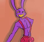 anthro bottomwear clothing fur male pants pink_bottomwear pink_clothing pink_pants purple_body purple_fur shirtless shirtless_male solo suspenders teeth yellow_eyes yellow_teeth jadeoffragons glitch_productions the_amazing_digital_circus jax_(tadc) lagomorph leporid mammal rabbit hi_res