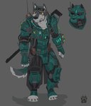 anthro armor biped claws clothed clothing eyewear fully_clothed furgonomics goggles grey_background gun headgear helmet male mask ranged_weapon rifle simple_background solo standing teeth weapon wolfdawg montana_(wolfdawg) canid canine canis mammal wolf 2017 hi_res