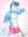 abs anthro biceps blue_body blue_fur boxer_briefs bulge clothed clothing fur male muscular muscular_anthro muscular_male pecs pink_clothing pink_nose pink_underwear simple_background solo standing tail text topless underwear yellow_eyes vallhound fluke_the_husky canid canine canis domestic_dog husky mammal nordic_sled_dog spitz 2017 3:4 dated digital_media_(artwork) hi_res url watermark