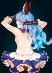animal_humanoid blue_hair blush bodily_fluids breasts butt clothing cum cum_on_back cum_on_face cygames erune female ferry_(granblue_fantasy) genital_fluids granblue_fantasy hair humanoid long_hair looking_at_viewer looking_back panties ricegnat small_breasts solo underwear white_body white_skin