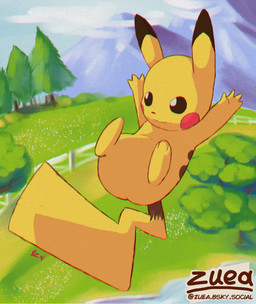arms_above_head black_body black_fur brown_body brown_fur dipstick_ears ear_markings falling feral fur lying male markings midair multicolored_ears nature nature_background on_back red_cheeks smile solo spread_legs spreading tail text yellow_body yellow_fur zuea nintendo pokemon generation_1_pokemon pikachu pokemon_(species) absurd_res artist_name hi_res