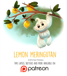 ambiguous_gender beady_eyes black_eyes branch copyright_symbol feral food fruit hanging_from_branch humor leaf lemon meringue_(food) plant pun smile solo symbol text visual_pun wood piper_thibodeau ape food_creature haplorhine mammal orangutan primate 2016 digital_media_(artwork) digital_painting_(artwork) english_text painting_(artwork)