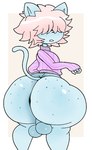 anthro balls big_balls big_butt black_nose blue_body blue_ears blue_fur bottomless butt clothed clothing freckled_butt freckled_face freckles fur genitals hair hair_over_eyes looking_back male multicolored_clothing multicolored_sweater multicolored_topwear partially_clothed pink_clothing pink_hair pink_sweater pink_topwear solo standing sweater thick_thighs topwear two_tone_clothing two_tone_sweater two_tone_topwear furu_flami furu_(furu_flami) domestic_cat felid feline felis mammal 2024 digital_media_(artwork)