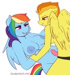 2019 anthro anthro_on_anthro anthrofied areola big_areola blue_body blue_nipples breasts dildo duo equid equine female female/female friendship_is_magic hair hasbro hi_res imminent_sex mammal multicolored_hair multicolored_tail my_little_pony mythological_creature mythological_equine mythology naughty_face nipples nude orange_hair pegasus rainbow_dash_(mlp) rainbow_hair rainbow_tail rainbowsprinklesart sex_toy spitfire_(mlp) strapon tail wings wonderbolts_(mlp) yellow_body