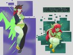 big_breasts big_butt blush breasts butt cleavage clothed clothing eyewear female glasses hair huge_butt not_furry red_hair short_stack solo text thick_thighs transformation translucent translucent_clothing kawma goblin humanoid english_text hi_res