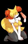2020 5_fingers 9:14 absurd_res alpha_channel anthro balls barefoot big_breasts black_body black_fur braixen breasts butt canid canine chest_fur choker collar collar_only collar_ring dipstick_tail disembodied_penis duo erection feet female fingers fluffy fluffy_tail fox fur generation_6_pokemon genitals hair heart_(marking) hi_res humanoid_genitalia humanoid_penis inner_ear_fluff jewelry kneeling male male/female mammal markings moneychan multicolored_tail navel necklace nintendo nipples nude orange_eyes penis pokemon pokemon_(species) puffy_nipples red_body red_fur simple_background sitting smile solo_focus tail tail_markings text thick_thighs tuft white_body white_fur wide_hips yellow_body yellow_fur