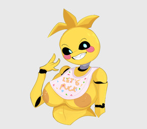 areola beakless bib big_areola big_breasts black_sclera blue_eyes breasts devil_horns_(gesture) female gesture grin grinning_at_viewer hand_gesture looking_at_viewer machine nipples orange_areola orange_nipples profanity sharp_teeth simple_background smile smiling_at_viewer solo teeth white_background n3roby five_nights_at_freddy's five_nights_at_freddy's_2 scottgames chica_(fnaf) toy_chica_(fnaf) animal_humanoid animatronic avian avian_humanoid bird bird_humanoid chicken_humanoid galliform galliform_humanoid humanoid robot robot_humanoid digital_drawing_(artwork) digital_media_(artwork)