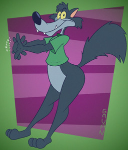 3_toes 4_fingers abstract_background anthro arched_back barefoot belly big_butt big_tail biped black_eyes black_nose bottom_heavy bottomless bottomless_anthro bottomless_male butt cheek_tuft clothed clothing crack_(sound_effect) cracking_knuckles curvy_figure eyebrows facial_tuft fangs feet fingers floating_eyebrows fluffy fluffy_tail fur glance green_clothing green_shirt green_t-shirt green_topwear grey_belly grey_body grey_fur head_tuft humanoid_feet humanoid_hands humanoid_heel lines_drawn looking_aside looking_aside_at_viewer looking_at_viewer male mascot multicolored_body multicolored_fur paws pear-shaped_figure plantigrade pose raised_eyebrow raised_tail shirt shirt_only smile smiling_at_viewer snaggle_tooth solo sound_effects standing t-shirt t-shirt_only tail teeth toes toony topwear topwear_only tuft two_tone_body two_tone_fur wide_hips yellow_sclera gavanzude teletoon wolf_and_gopher wolf_(wolf_and_gopher) canid canine canis mammal wolf 2024 alternate_version_at_paywall colored digital_drawing_(artwork) digital_media_(artwork) flat_colors hi_res pinup signature