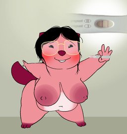 3_toes anthro areola beady_eyes black_hair blush breasts buckteeth convenient_censorship countershade_torso countershading eyewear feet female fur genitals glasses hair holding_pregnancy_test messy_hair nipples overweight overweight_anthro overweight_female pink_body pink_fur positive_pregnancy_test pregnancy_test smile solo standing teeth toes oxkingky chicas_que_lucen_asi_tienen_permiso_de_arruinarme_la_vida pororo_the_little_penguin loopy_(pororo) beaver mammal rodent 2025