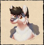 anthro black_eyebrows black_hair brown_eyes cheek_tuft eyebrows facial_tuft fur glistening glistening_eyes grey_body grey_fur grey_nose hair inner_ear_fluff looking_at_viewer male nude simple_background smile snout solo tan_background tuft white_body white_fur white_inner_ear_fluff cloudpie conditional_dnp canid canine canis fox hybrid mammal wolf 2024 bust_portrait digital_media_(artwork) digital_painting_(artwork) hi_res portrait rebelle_(artwork) shaded signature