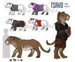 clothed clothed_feral clothing color_swatch female feral hoodie multiple_outfits nude on_haunches side_view solo text topwear walking alradeck conditional_dnp tsavo_(alradeck) cave_lion felid lion mammal pantherine prehistoric_species english_text model_sheet