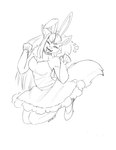 anthro digitigrade fake_ears fake_rabbit_ears female solo kiit0s aurum_(kiit0s) canid canine mammal hi_res monochrome