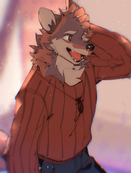 5_fingers anthro black_eyes brown_body brown_fur clothing fingers fur grey_body grey_fur male open_mouth red_clothing red_sweater red_topwear slim_anthro slim_male solo sweater topwear walking white_body white_fur hemuchang canid canine canis jackal mammal 2022 hi_res