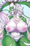 anthro big_breasts breasts cleavage clothed clothing female solo tail topwear translucent translucent_clothing tube_top kurosuke0755 asian_mythology east_asian_mythology mythology dragon eastern_dragon mythological_creature mythological_scalie scalie