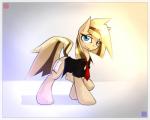 blonde_hair blue_eyes clothed clothing cutie_mark equid fan_character female feral gradient_background hair hasbro hooves mammal my_little_pony queenbloodysky simple_background smile solo