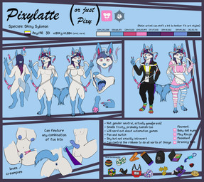 ambiguous_gender anus blue_body blue_fur breasts clothed clothing demigender_pride_colors fur genitals hair long_hair maid_uniform nude penis pokeball pokemorph text uniform vulva white_body white_fur aurunemaru nintendo nintendo_switch pokemon pixylatte eeveelution generation_6_pokemon pokemon_(species) shiny_pokemon sylveon absurd_res english_text hi_res line_art model_sheet nonbinary_(lore)