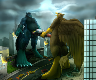 abs anthro balls beak biceps building building_destruction city city_destruction claws destruction duo erection extreme_size_difference feathered_wings feathers feet genitals humanoid_genitalia macro male masturbation muscular muscular_anthro muscular_male nude open_mouth outside paws pecs penetration penile penis rampage size_difference sky tail toe_claws toes vehicle vehicle_destruction vehicle_penetrated wings sepiaflux mythology boaradile_(incrediblecrocodile) carpo avian dragon gryphon mythological_avian mythological_creature mythological_scalie scalie 2015