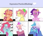 anthro anthrofied blush bodily_fluids clothing covering covering_mouth eyewear female glasses heart_symbol horn looking_at_viewer sweat sweatdrop sweater text topwear aztrial hasbro mlp_g5 my_little_pony mythology comet_(mlp) jazz_hooves_(mlp) pipp_petals_(mlp) posey_(g5) sunny_starscout_(mlp) zipp_storm_(mlp) auroricorn earth_pony equid equine horse mammal mythological_creature mythological_equine pony unicorn english_text hi_res meme