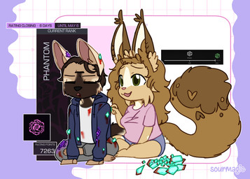 3_eyes anthro blood bodily_fluids brown_body brown_fur duo female fluffy fur glass helping male male/female multi_eye pain shards sitting tan_body tan_fur yellow_body yellow_fur sourmagic stalcraft:x dom_shell levi_kyros domestic_cat felid feline felis hyena mammal striped_hyena valta
