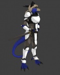 anthro armor biped horn male melee_weapon solo standing sword tail warrior weapon bleuhawke mythology dragon mythological_creature mythological_scalie scalie 2013 hi_res