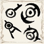 1_eye ambiguous_gender black_body group looking_at_viewer simple_background otiksimr nintendo pokemon generation_2_pokemon pokemon_(species) unown_(pokemon) unown_a unown_h unown_m unown_q 2024 low_res