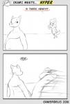 anthro big_penis canid canine canisfidelis comic dialogue digital_drawing_(artwork) digital_media_(artwork) duo english_text erection fur genitals hair hi_res huge_penis humor hyper hyper_genitalia hyper_penis male mammal okami_wolf penis text unknown_species