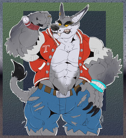 abs alternate_species anthro barazoku belt biceps big_muscles bottomwear claws clock clothing ear_piercing eyebrows fangs flexing flexing_bicep fur glowing glowing_eyes grey_body grey_fur jacket letterman_jacket looking_at_viewer male muscular muscular_anthro muscular_arms muscular_male muscular_thighs orange_sclera pants pecs piercing pose ring sharp_teeth solo tail teeth thick_eyebrows topwear torn_bottomwear torn_clothing torn_pants triceps watch white_body white_fur wristband vaniwulf activision crash_bandicoot_(series) mythology tiny_tiger werewolf_tiny_tiger canid canine dasyuromorph mammal marsupial mythological_canine mythological_creature recently_extinct_species thylacine werecanid werecanine werecreature werewolf 2019 hi_res