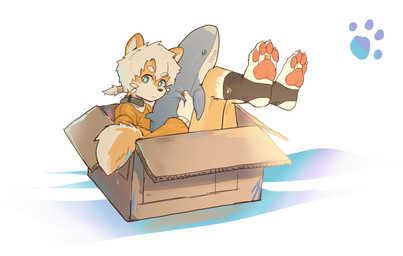 4_toes accessory anthro box claws clothed clothing collar container countershading digit_ring feet feet_up footprint footwear fur green_eyes hair hair_accessory holding_object in_box in_container jewelry kemono looking_at_viewer male male_anthro multicolored_body multicolored_fur pawpads pawprint paws plantigrade plushie ponytail ring socks soles solo stirrup_socks tail toe_claws toe_ring toes two_tone_body two_tone_fur white_body white_fur white_hair yellow_body yellow_fur young young_anthro young_male karinoaki ikea blahaj canid canine canis domestic_dog mammal 2023 digital_media_(artwork) hi_res