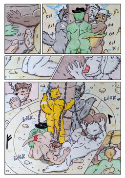 anal anthro back_muscles balls barazoku bdsm biceps bird's-eye_view black_body black_fur black_nose blush bound brown_body brown_fur brown_hair butt chain chained clothing comic_panel daisy_chain dungeon eyes_closed fur genitals green_body group group_sex hair hat hat_only headgear headgear_only headwear headwear_only high-angle_view holding_butt humanoid_genitalia humanoid_penis kerchief magic male male/male male_rimming_male manly markings maypole mostly_nude musclegut muscular muscular_anthro muscular_male nipples nude onomatopoeia oral overweight penis rimming rimming_male ritual ritual_sex rubbing_penis scales sex sound_effects tail text thick_penis tongue tongue_out white_body yellow_body yellow_fur dashthefox albino_(seaborn) dashfox kai_(dash_fox) marteau nikel bear canid canine canis felid fox lion lizard mammal mustelid otter pantherine reptile scalie wolf absurd_res comic english_text hi_res traditional_media_(artwork)
