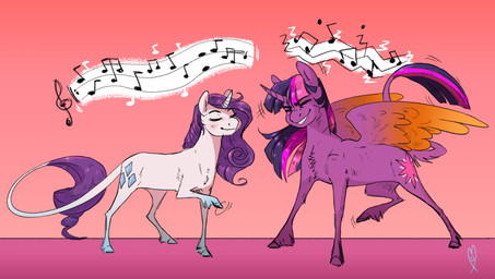 blush chest_tuft dancing duo female feral fetlocks hooves horn musical_note musical_symbol simple_background symbol tuft wings maxiima friendship_is_magic hasbro my_little_pony mythology rarity_(mlp) twilight_sparkle_(mlp) equid equine mammal mythological_creature mythological_equine unicorn winged_unicorn absurd_res hi_res