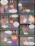 2012 3:4 anthro babystar biped blush clothing comic deer detailed_background dialogue digital_media_(artwork) english_text eyes_closed female fur gemma_polson hair hi_res hoodie male mammal rodent sciurid shirt sitting standing text topwear tree_squirrel