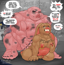 age_difference anal anal_penetration anthro black_nails bodily_fluids breasts brown_body brown_fur buckteeth colored_nails dialogue doggystyle duo ear_piercing erection femboy feminine from_behind_position fur genitals hair hand_on_breast heart_symbol kneeling male male/male male_penetrated male_penetrating male_penetrating_male moobs muscular muscular_male nails nipple_piercing nipples nude older_male overweight overweight_male penetration penile penile_penetration penis penis_in_ass piercing pink_body plap_(sound) prison profanity prostitution pubes rough_sex sex size_difference submissive tattoo tears teeth text vein veiny_arms veiny_penis white_hair khrunkisillegal jenny_(khrunkisillegal) domestic_pig lagomorph mammal suid suine sus_(pig) absurd_res english_text hi_res