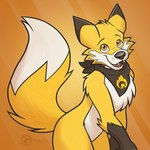 anthro big_tail black_kerchief black_neckerchief crossgender fur gradient_background kerchief male mascot neckerchief open_mouth simple_background solo tail dasoka tokuya firesmartcanada ember_the_firesmart_fox canid canine fox mammal 2022 digital_media_(artwork) hi_res